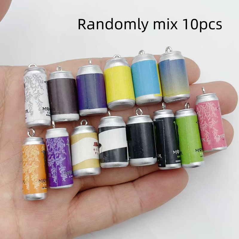 Resin - 10個入り ミニチュア シミュレーション飲料缶 レジンチャーム カラフルな模造ドリンクボトルペンダント DIY